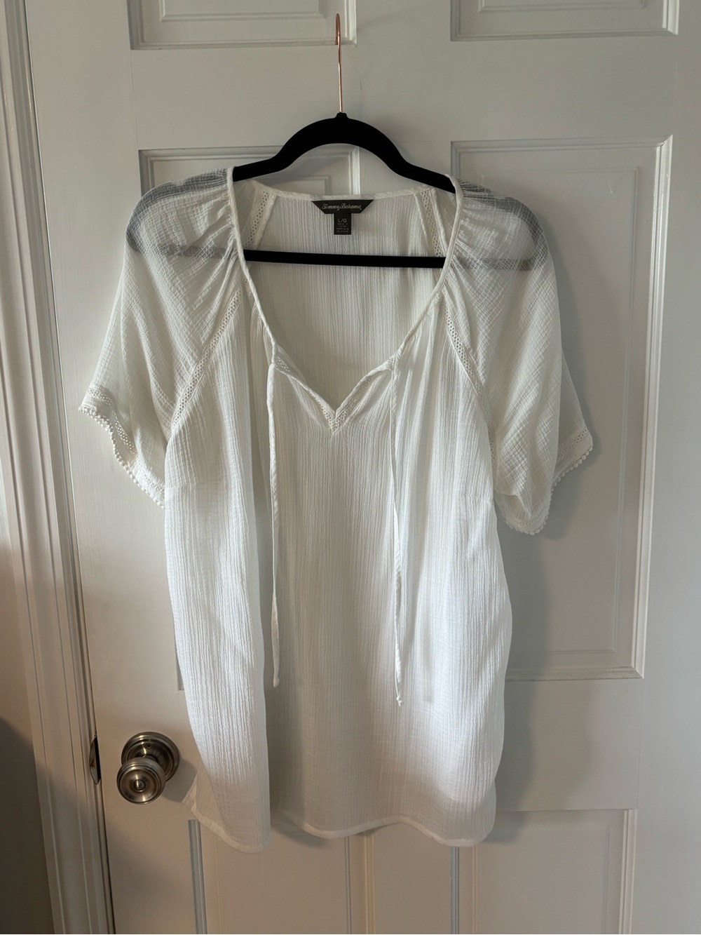 Tommy Bahama White Gauze Tie-Front Peasant Tunic